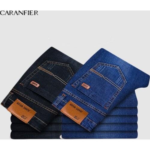 CARANFIER 2PCS Brand 2019 New Mens Fashion Jeans Business Casual Stretch Slim Jeans Classic Trousers Denim Pants Male 36 38 40