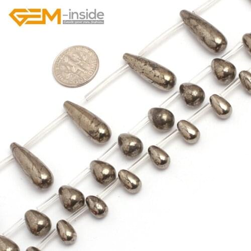 Teardrop Natural Gray Pyrite Loose Gem stone Jewelry Making Beads Strand 15" DIY Gem-inside