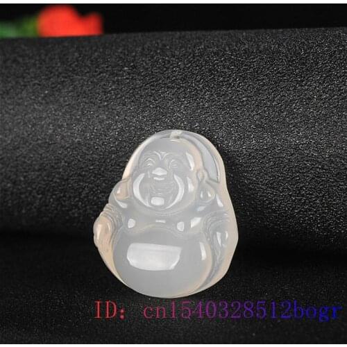 Jade Maitreya Pendant Charm Fashion Chalcedony Women Jewelry Buddha Natural Green Carved Gifts Necklace White