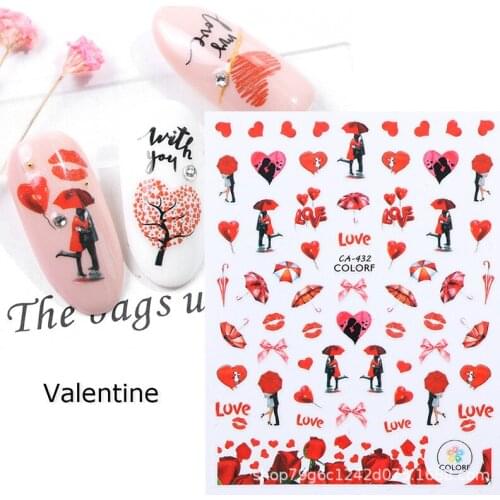 Newest CA-139 163 432 Valentine red heart pattern 3d nail manicure back glue DIY decal decoration design nail art stickers