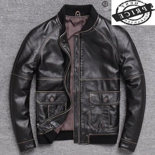 2021 New Mens Genuine leather jacket Men blouson homme russian military sheepskin coats mens cow leather jacket PPH1016