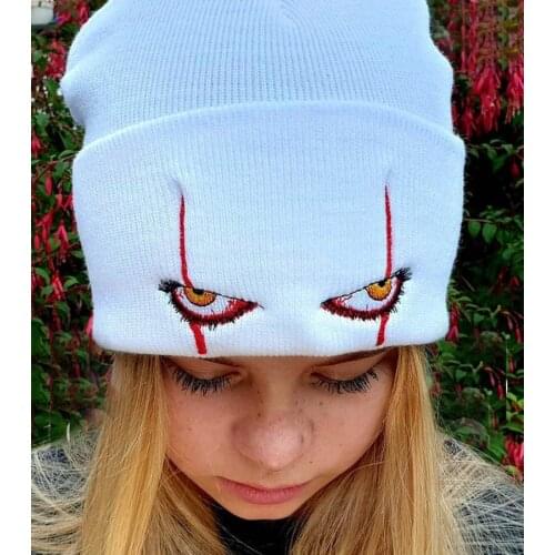 New Autumn and Winter Adult Knitted Wool Hat Mens and Womens Horror Clown Eyes Warm Pullover Hat Beanie Caps Gorros