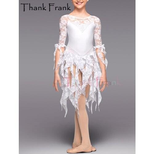 New Lace Tassels Ballet Dress Girls White Fairy Leotard Dresses Kids Children Modern Contemporary Lyrical Dance Costumes C737