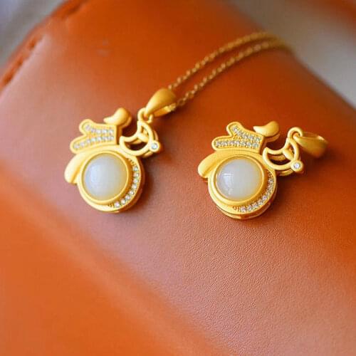 Original design SNew silver diamond natural Hetian white jade pendant necklace Chinese retro craft charm women brand jewelry