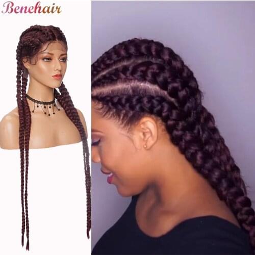 Benehair 35inch Braided Wigs Synthetic Lace Front Wig African American Twist Wig Wholesale Box Braided Lace Wigs For Black Women