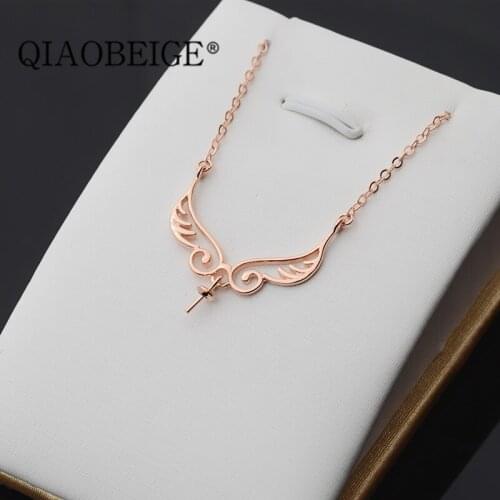 QIAOBEIGE necklace pearl mounting angel factory wholesale gold jewelry accessory 925 sterling silver pearl pendant designs