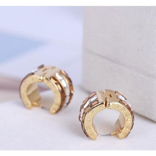 Simple fashion inlaid baguette color matching texture ear hoop earrings
