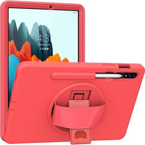 Silicone Case for Samsung Galaxy Tab S7 Kids Durable Cover T870 T875 Shockproof Case with 360 Rotating Hand Strap+Pen