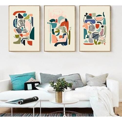 Nordic Abstract Wall Art Prints Scandinavian Poster Mid Century Modern Abstract Colorful Art Decoration Pictures for Living Room