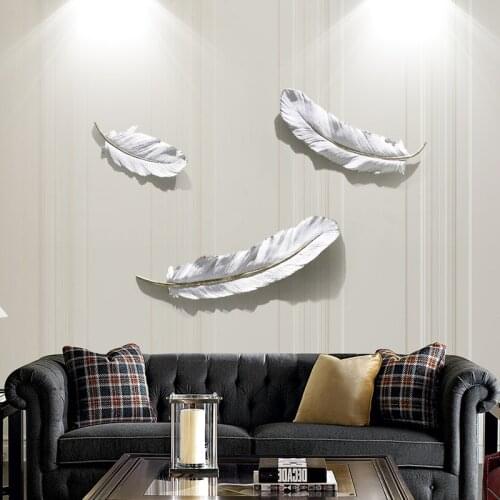 Nordic Wall Hanging Luxury Resin Feather Mural Crafts Art Hotel Home Porch Sofa Background Ornament 3D Wall Sticker Decoration