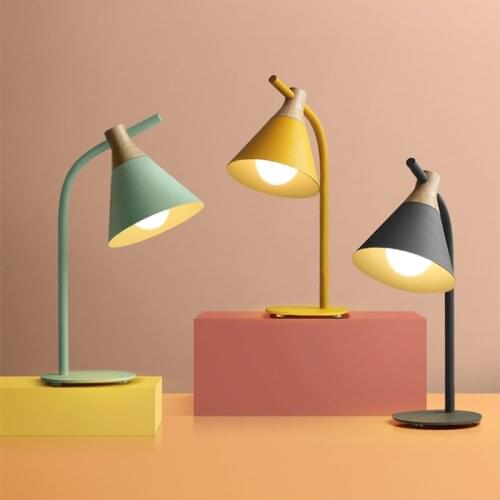 Nordic simple iron wooden table lamp modern E27 LED field desk lamp study bedroom living room bookshop hotel WJ121114
