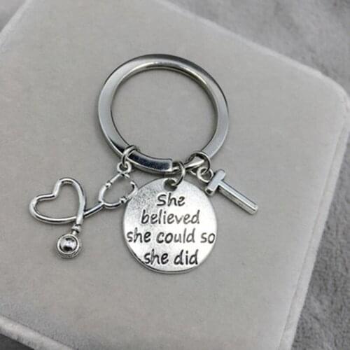 She Believed Stethoscope Hearing Aid English Alphabet Doctor Nurse Fashion Keychain