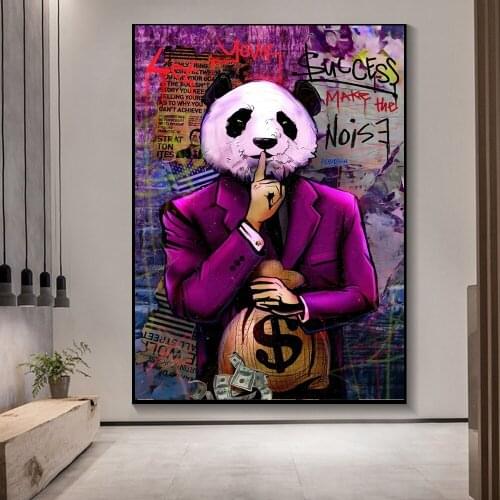 Modern Street Art Decor Canvas Painting Graffiti Panda Lion Hush Poster Print Canvas Art Graffiti Pictures for Living Room Decor