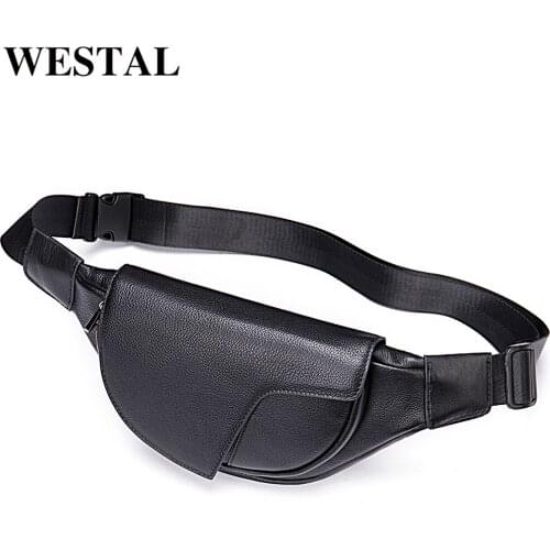 WESTAL Waist Bag For Mens Genuine Leather/Chest Bags Male Fanny Pack Man Belt Pouch Designer Small Sling Crossbody Bag For Men