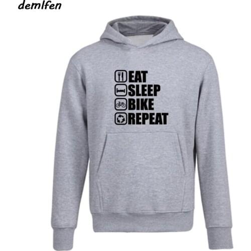 Spring autumn Fashion Casual Men Fleece Sweatshirt Eat Sleep Bikes Repeat Design Print Hoodie Male Hop Hip jacket Tops