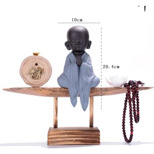 TOP business ART birthday present-HOME Office "CHAN-DAO "porcelain pottery Handmade culture sentiment art statue+Wooden support