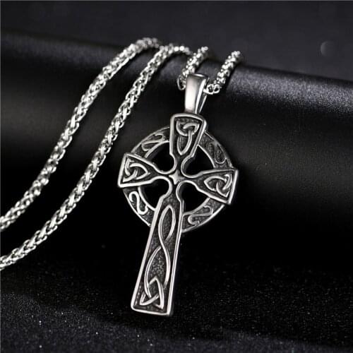 Stainless Steel Triquetra Viking Triple Horn Of Odin Celtic Cross Male Pendant Necklace Religion Lucky Talisman Jewelry