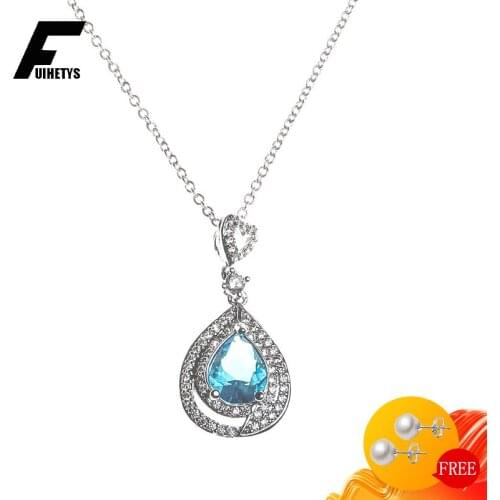 BaliJelry Luxury Silver 925 Necklace Jewelry Water Drop Shape Sapphire Gemstone Pendant for Women Wedding Engagement Accessories