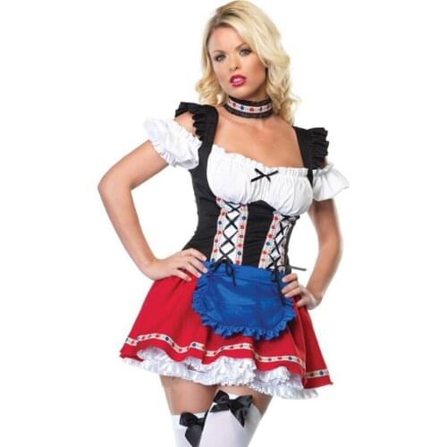 Plus Size Red Blue Black Short Sleeve Fancy Dress Women French Maid Costumes Cosplay Sexy Beer Girl Costumes M4345