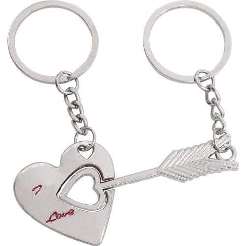 2pcs/set Couple Keychain corlour Arrow Heart Shape I Love You Key Chain Ring For Lovers Cupids Arrow Key Rings Birthday Gifts