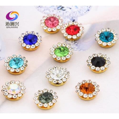 20pcs/bag 12mm Round shape Sun flower Glass Crystal flatback sewing on rhinestones Diy Clothing accessories SWTYH03