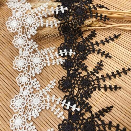 4Yards Polyester Ivory Black Fabric Flower Venise Venice Mesh Lace Trim Applique Sewing Craft for Baby Headband 8cm