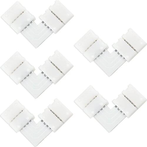 5/10Pcs 100mm 4PIN LED RGB Connector LShape Solderless Clip-on Coupler Connecotr for SMD 5050 2835 3528 RGB LED Strip Light