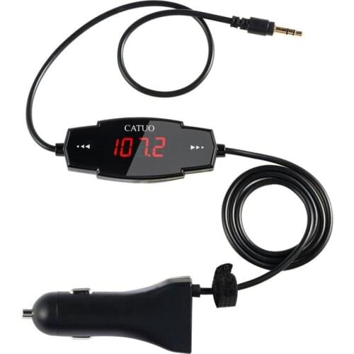 CATUO FM Transmitter Car Kit Radio Modulator for Car with 3.5mm Aux Plug and 5V/2.4A USB Car Charger Easy to Use Black
