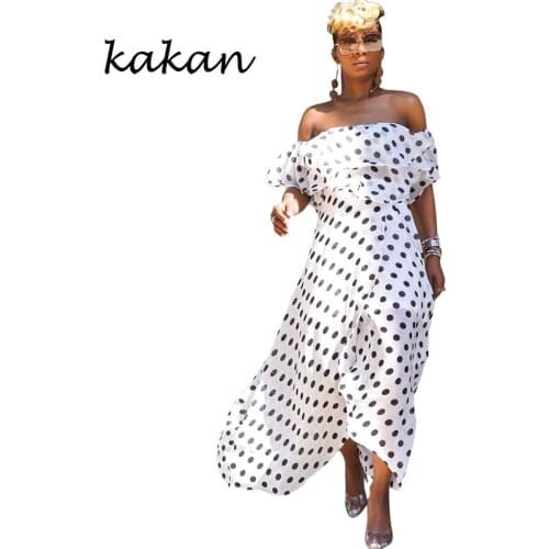 Kakan bohemian chiffon long dress summer new dot digital print tube top dress irregular womens dress