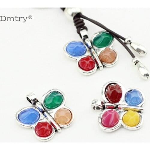 Dmtry 5pcs/lot Antique Silver-plated Color Butterfly Pendant Charms Makings Findings Accessory Metal Zinc Alloy Necklace LC0183