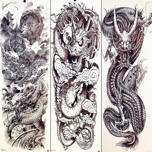 Sexy Totem Tattoo Summer Temporary Tattoo Chinese Black Dragon Full Arm Sleeve Tattoo Stickers Body Art Drawing Men Tatoos Legs