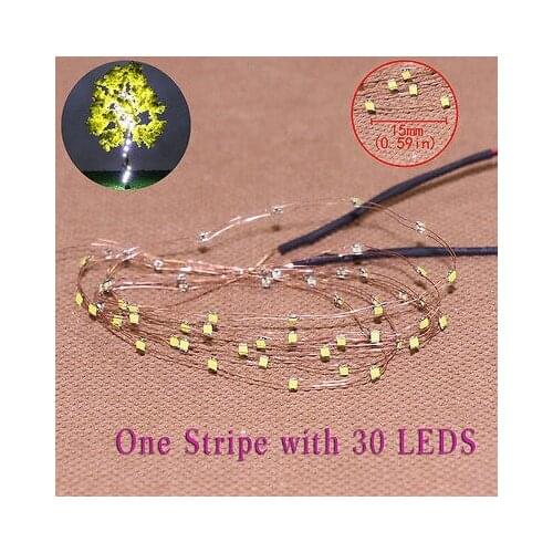 Evemodel DD85W1530 2 Strips 30-LED Pre-soldered micro Copper Wired WHITE SMD LED 0805 model train 1/35 railway modeling
