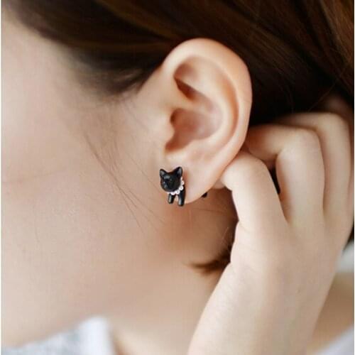 Korean Hot Sale Earrings Bijoux New Fashion Jewelry Womens Accessories Cute Black Cats Bar Earring Piercing Brincos Oorbellen