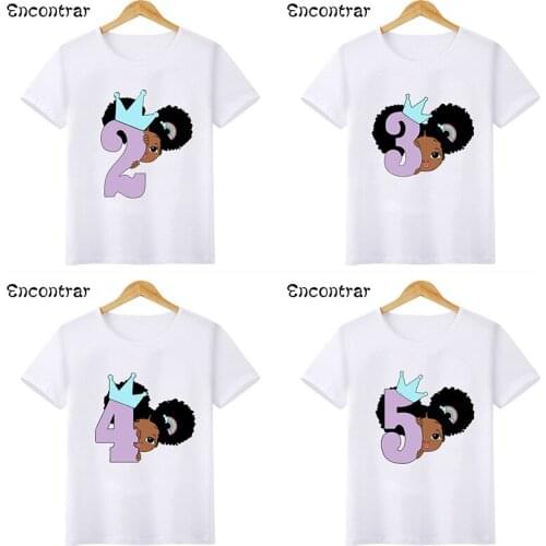 Little Black Melanin Princess Birthday Girl Tshirt Kids T-shirts 1 2 3 4 5 6 7 8 9 Year Birthday Clothes Cute Baby Tops,HKP2471