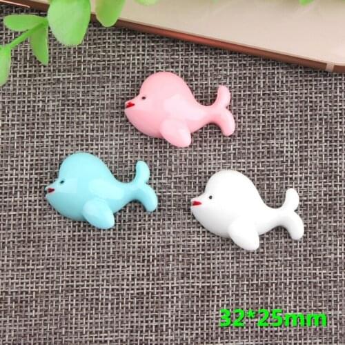 Mini Order 10pcs 32*25mm Flatback Resin Cabochons Solid Colors Animal Whale Fish Ornament Accessories DIY Phone Shell Case Decor