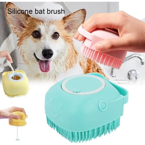 Multifunction Pet Dog Shampoo Massager Brush Press Out Shower Gel Cat Massage Comb Grooming Brush Soft Silicone Cat Shower Brush