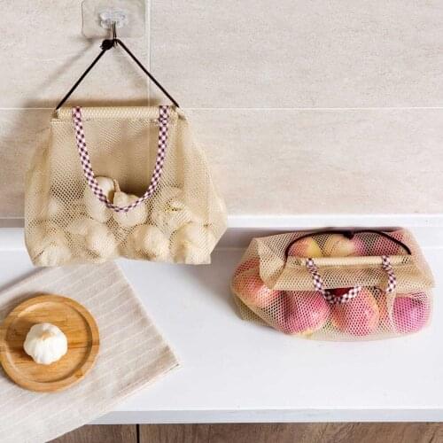 Fruit Vegetable Garlic Onion Hanging Storage Bag Kitchen Breathable Reusable Mesh Bags Organizer Grocery Shopping Bag