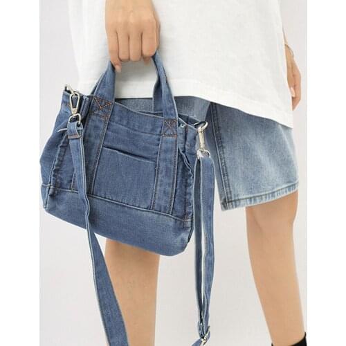 Fashion Denim Tote Shopper Bags for Women 2021 Designer Brands Canvas Jeans Handbags Small Shoulder Crossbody Bags Female Purse