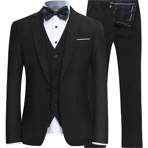 Mens Slim Fit 3 Piece Jacket Vest Pants Suit One Button Business Wedding Formal Prom Suits Blazer Tux Vest Trousers Q54