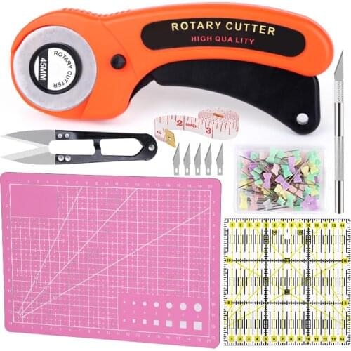 LMDZ 45mm Rotary Cutter Kit & Cutting Mat & Positioning Pins & Engraving Knife With 5 Extra Blades And Other Leather Craft Tools