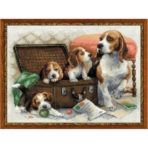 Dogs in the box patterns counted 11CT 14CT 18CT DIY Cross Stitch Sets wholesale Cross-stitch Kits Embroidery Needlework