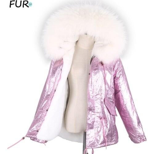 Natural Real raccoon Fur Coat Women Winter Jacket Real fur Coat Glitter fabric Womens fur Warm Thicken coat 2020 New Outwear