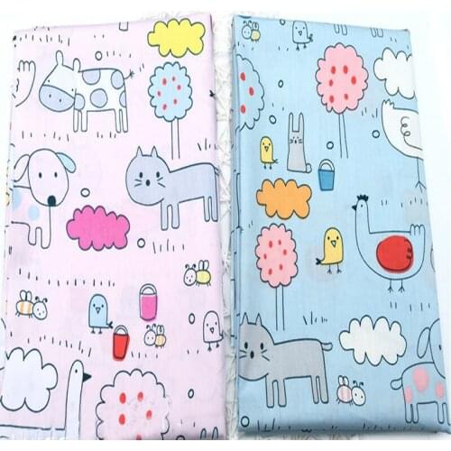 Brand New Blue & Pink Happy Farm Cock Milkcow Animals Printed 100% Cotton Fabric for sewing tecido TULLE flower
