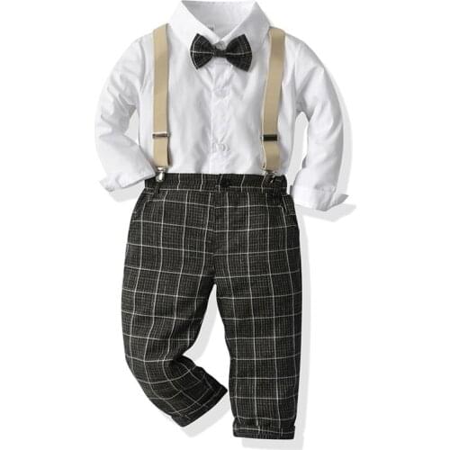 Toddler Baby Boy Dress Infant Kids Formal Suits Bowtie Shirt + Suspender Pants Set Children Gentleman Weddings Party Outfits