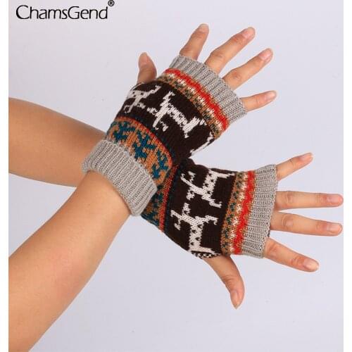 Christmas Deer Print Thick Knit Gloves Winter Warm Gloves Women Knitted Fingerless Gloves For Women Girls Gifts Dropshipping
