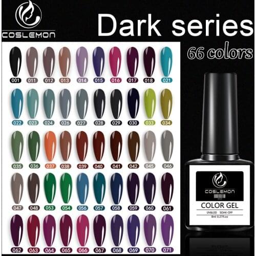 COSLEMON 8ml Dark Color Nail Gel Semi Permanent Gel Polish UV LED Nail Gel Varnish Soak Off Nail Art Gel Nail Polish