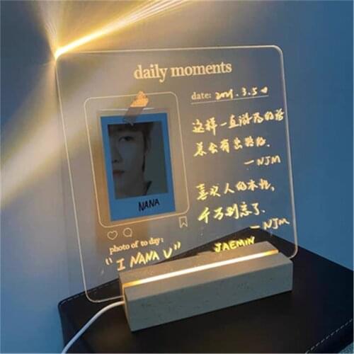 USB Korean Transparent Acrylic Message Board with Pen Note Daily Memo Desktop Photo Album Frame Creative Night Lamp Stationary