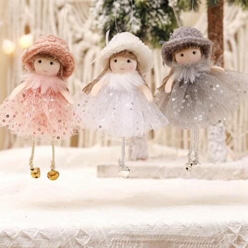 Xmas Tree DIY Drop Ornament Kids Gift Christmas Plush Elk Antler Angel Girl Doll Pendant Hanging Decoration Pendant Party Decor