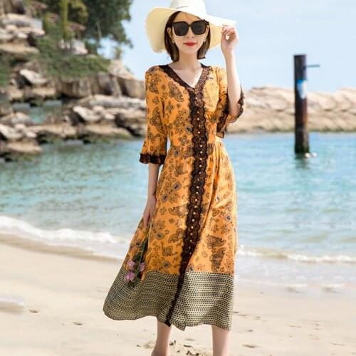Silk Dress with Pockets 2021 Summer New Elegant Fashion V-neck Flared Sleeves Pullover Mulberry Silk Skirt