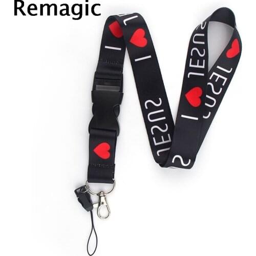 20pcsI love jesus Lanyard Keys Phone Holder Funny Neck Strap With Keyring ID Card DIY Animal webbings ribbons Hang Rope